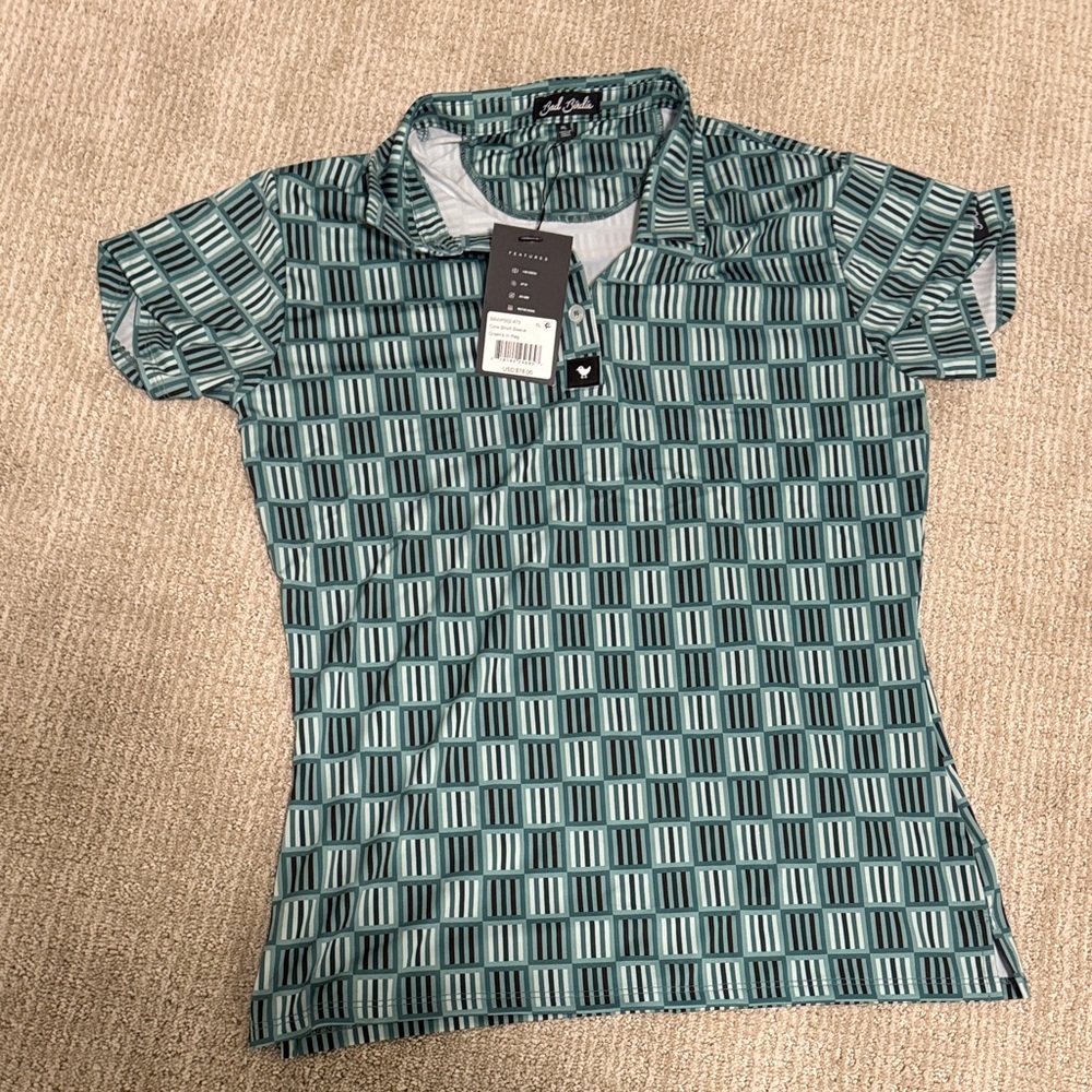 Bad Birdie Teal Geometric Short Sleeve Polo - NWT